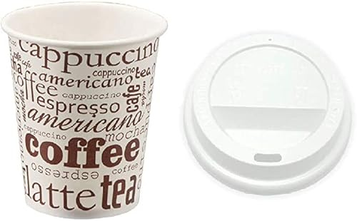 TELEVASO - 300 uds - Vaso de cartón para café Vending + Tapa Traveler - Capacidad de 200 ml (7 oz) - Reciclables - Ideal para Bebidas Calientes como café, té, Leche