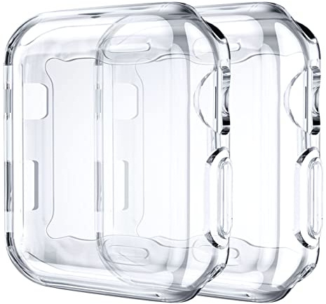 Upeak 2 Stück Hülle mit Displayschutz Kompatibel mit Apple Watch Series 3/2/1 42mm, TPU Rundum Schutzhülle Case für Series 1/2/3, Klar/Klar