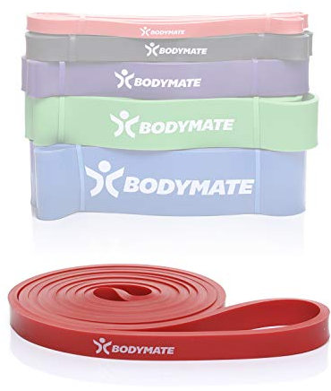 BODYMATE Fitnessband 208 cm, elastisches Widerstandsband aus Naturlatex, trainiert Kraft, Ausdauer, Koordination, Flexibilität UVM., für Anfänger & Profis, in Rot