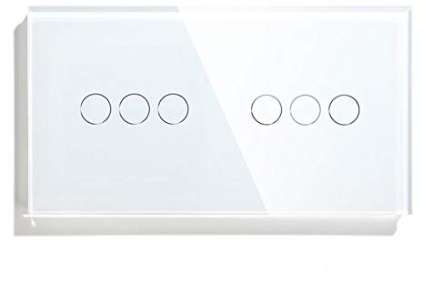 HLIANG Conmutador 6 Sensor táctil de Pared de Lujo de pandillas Interruptor para el Interruptor de luz de 157 mm Blanco Interruptor del Panel de Clase de Cristal de Oro Negro 3 Colores 050