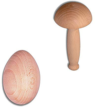 2X HOFMEISTER® Set aus Stopf-Pilz 12 cm und Stopf-Ei 6 cm, zum Stopfen von Löchern in der Kleidung, schützt die Finger vor der Nähnadel, 100% Naturprodukt aus EU Buchen-Holz