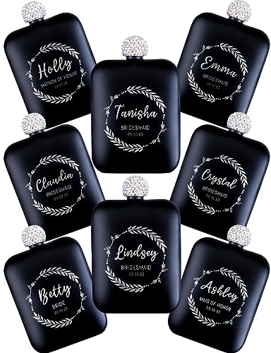 Lot de 8 flasques personnalisées pour demoiselles d'honneur, liqueur à whisky gravée pour mariage, enterrement de vie de jeune fille, cadeau de fête prénuptiale