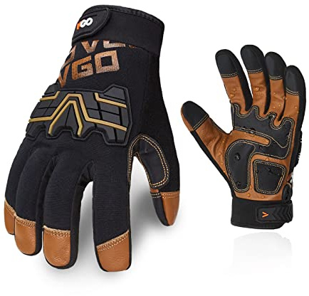 Vgo GA9617 Paire de gants de sécurité pour mécanique, chocs, manutention - Résistance moyenne (taille L, marron)