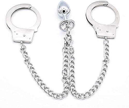 BDSM Handschellen mit Analplug Metall Sexy Handschellen mit Butt Plug Trainingsset SM Sex Bett Fessel Sexspielzeug Fetisch Rostfreier Stahl Handschellen Mit Langer Kette für Unisex