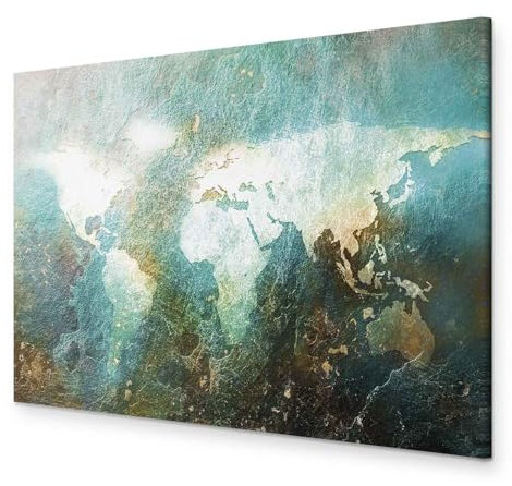 B&D XXL - Akustikbild Weltkarte Bilder Akustikschaum Hochleistungsschallabsorber Schallschutz Leinwand 1 tlg Wandbild Raumakustik Schalldämmung Kontinente blau braun Abstrakt