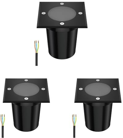 ledscom.de 3x Bodeneinbauleuchte RELI für außen, IP67, schwarz, eckig, 11 x 11cm, 1x GU10 max. 15W, gefrostet