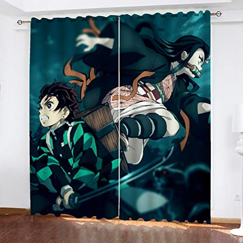 SMNVCKJ Anime Muster Verdunkelungsvorhänge Für Jungen Und Mädchen Schlafzimmer Kinderzimmer Perforierte Vorhänge (12,100 × 140CM)
