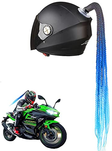 Helm Pigtails Motorradhelm Perücke Pferdeschwanz Zubehör (Blau)