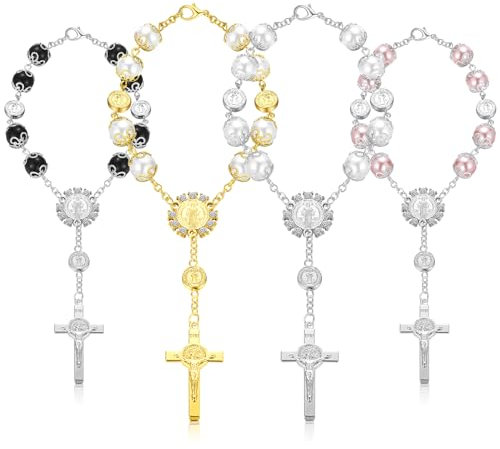 Frienda 4 Pcs Car Rosary, Rearview Mirror Saint Benedict, Mixed Colors