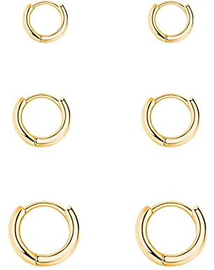 Silber 925 Creolen Set - 3 Paar Klein Ohrringe für Damen, Mädchen, Herren - Gold Huggies, Zierliche Knorpel Tragus Helix Schlafen Ohrringe 6mm