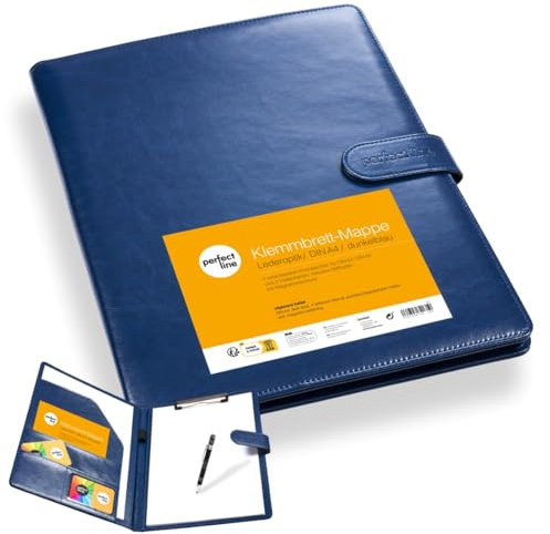 perfect line - Klemmbrettmappe DIN-A4 mit Magnetverschluss - aus strapazierfähigem Kunstleder in stilvoller Leder-Optik - Premium Businessmappe (1 Mappe - Blau)