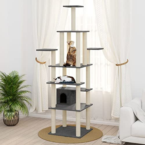 Kratzbaum mit Sisal-Kratzsäule, MOONAIRY Katzenkratzbaum, Kletterwand, Kratzbäume Für Katzen, Kratzstamm, Kratzbaum Deckenspanner,n Dunkelgrau 183 cm