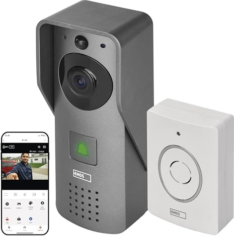 EMOS GoSmart – Smart Home Video dörrklocka med app – WiFi – Full HD 1080p vattentät kamera – ringklocka, dörrlås kontroll, stöldskydd – Google Home & Alexa kompatibel – grå