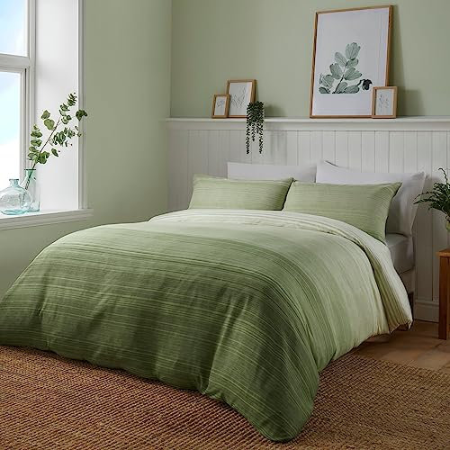 Fusion Single Duvet Cover – Ombre Sage & Light Green Stripe Bedding – Reversible Jacquard Design – Contemporary Boho Lines Pattern – Soft Quilt Cover – 140 x 200cm