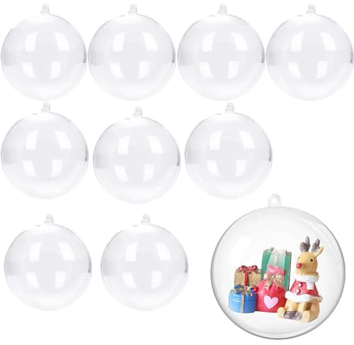 10pcs Clear Plastic Ornaments, Fillable Balls 3.15Inch/80mm Clear Plastic Fillable Balls for DIY Crafts, Christmas Tree Decor, Wedding Party, Xmas Holiday Home Decoration