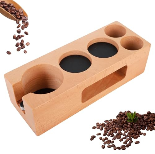 Tamperstation 58mm 5 Löcher Holz Tamping Station Espresso Distributor Kaffeefilter Tamper Abklopfbehälter Abklopfer Kaffee Andrückstation für Siebträger