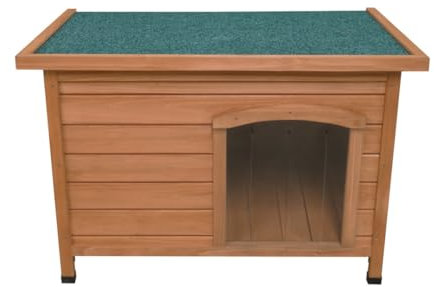 Wooden Dog Kennel Small Pet House Shelter Animal Hut 58cm H x 86cm W x 63cm D Outdoor Indoor Hinged Open Top 5cm Raised Base Removable Floor Door Flaps Weatherproof Fir Wood Easy Clean Slanted Roof