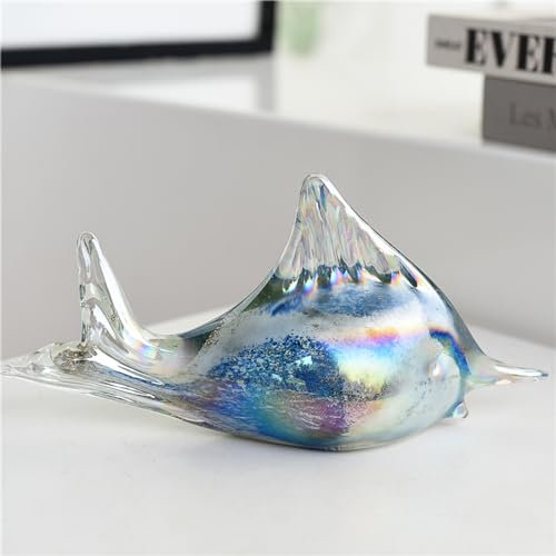 DECRZPB Glasfigur Hai tropischer Fisch handgefertigt Briefbeschwerer aus geblasenem Kristallglas Glasurkunst für Tischdekoration Heimdekoration