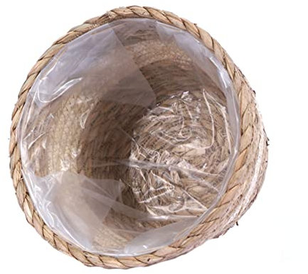 POPETPOP Geflochtener Rattankorb Pflanzkorb Für Zimmerpflanzen Mit Einsatz 18cm ø Handgefertigter Seegras Blumentopf Natur Braun Rustikale Boho Wohnraumdekoration