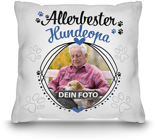 Print Royal PR Hunde-Kissen mit Foto Allerbester Hundeopa - Geschenk für Hundefreunde zum Geburtstag | Personalisiertes Geschenk, inkl. Füllung, Weiß