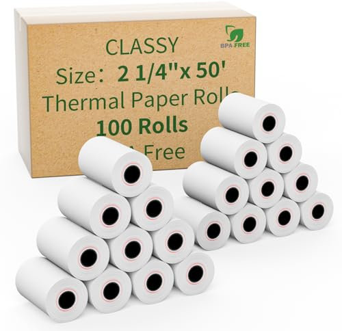 (100 rolls) 2 1/4 x 50' feet Thermal Paper, POS Cash Register Receipt Rolls, Receipt Paper, Fits All POS Cash Registers