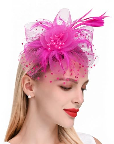 WATEFOER Fascinators Hut für Damen Tea Party Stirnband Blume Cocktail Mesh Federn Derby Hut für Hochzeit Party Kirche