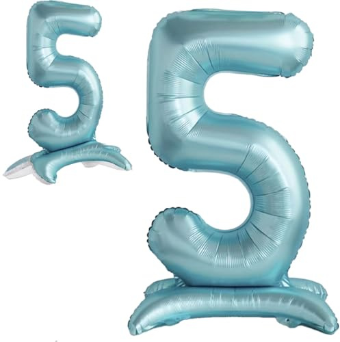 Luftballon 5. Geburtstag Zahl 5 Hellblau Stehende XXL Riesen Folienballon 82cm Geburtstagsdeko Jungen Ballon Zahl Deko zum Geburtstag.