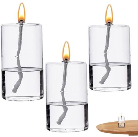 Wedhapy Öllampe aus Glas 3 Stück rund transparent rauchfrei nachfüllbar dekorative Ölkerze geruchsfreie Öllampe für Esstisch Hochzeitsdekoration Öllampe Ölbrenner aus Glas Ölkerze rauchfreie Kerzen