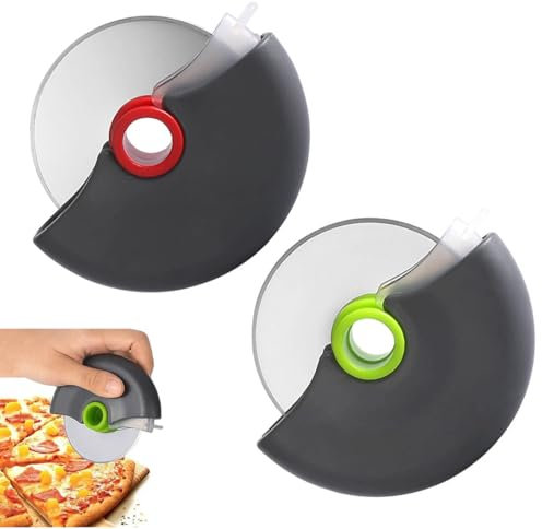 EIHI 2 Stück Pizzaschneiderad Pizzaschneider mit Klingenschutz und ergonomischem Griff superscharf und spülmaschinenfest Pizzaroller