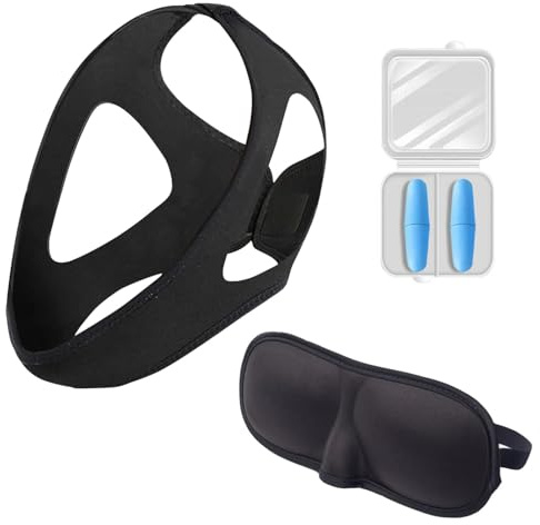 XFSRG 3teiliges Anti Schnarch Set Kinnriemen Schlafmaske Ohrstöpsel Aufbewahrungsbox Schnarchstopper Nasendilatatoren Schnarchschutz Schlafhilfe Atemhilfe