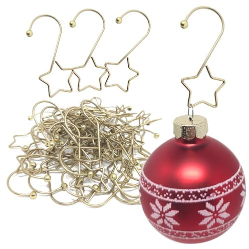 com-four® 50x Premium Aufhänger in Sternform für Christbaumkugeln - Baumhaken für Weihnachtskugeln - Kugelaufhänger für Weihnachtsbaumschmuck - dekorative Schnellaufhänger