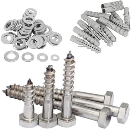 10x M6 x 60mm A2 Stainless Steel Coach Screw with Nylon Wall Plug & Washer Hex Hexagon Head Wood Screws Lag Bolts Wood Masonry Brick Wall Fixing Lag Screw Bolts for Fencing Aerial Shelves