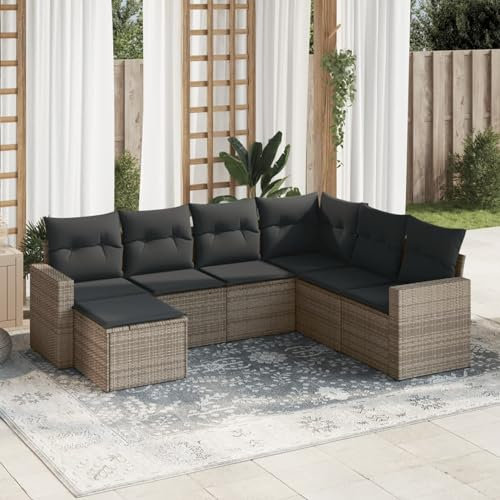 Iiaky 7-TLG. Garten-Sofagarnitur mit Kissen Gartengarnitur Set Lounge MöBel Outdoor LoungemöBel Balkon Grau Poly Rattan - 3219290