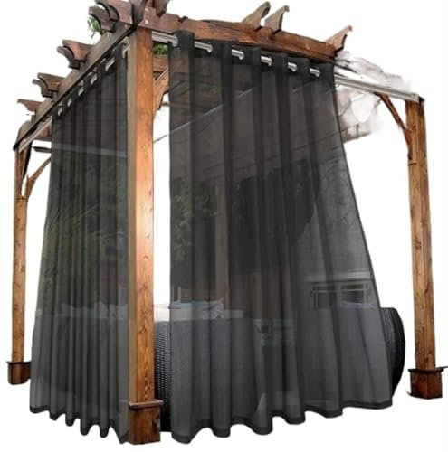 Outdoor-Pavillon-Vorhänge, wasserdicht, Terrassenvorhänge für Wohnzimmer, Schlafzimmer, Veranda, Pergola, Hütte, für drinnen und draußen, durchsichtige Vorhänge mit Ösen, Grau, 132 x 213 cm