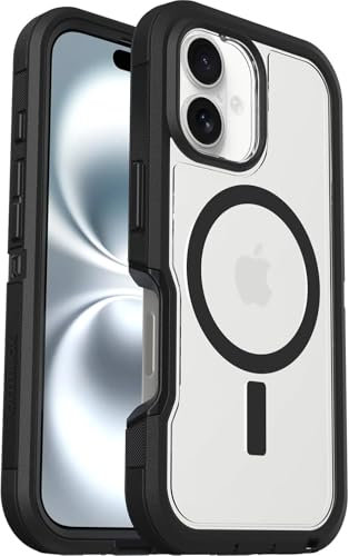 OtterBox iPhone 16 Handyhülle Defender Series XT (Clear & Dark Side), militärischer Fallschutz, MagSafe, stoßfeste Schutzhülle, schmale Passform mit erhöhter Einfassung, keine Einzelhandelsverpackung