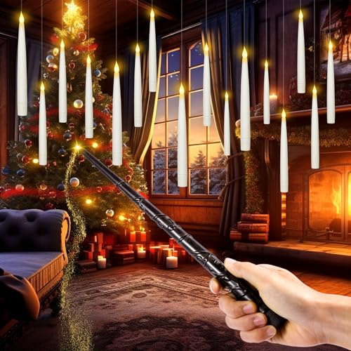 Bougies LED Flottantes Magiques 12 Pièces avec Télécommande, Effet Flamme Vacillante, Lumière Chaude, Bougies Suspendues Sans Flamme pour Halloween, Noël, Mariage, Fête, Décoration Intérieure