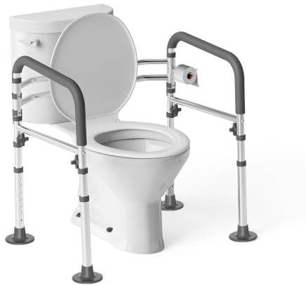 Loyoda Toilet Safety Rails,Height-Adjustable Toilet Frame Width-Adjustable Toilet Handles Foldable Toilet Rail Provides Support for Seniors ， Pregnant ，Disabled （Gray）