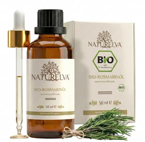 Naturelva® Rosmarinöl BIO 50ml – naturreines ätherisches Öl mit Pipette - Aromaöl in Lebensmittelqualität für Küche, Diffuser & Aromatherapie