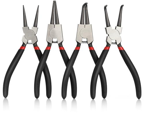 MELSTOM 4 PCS Snap Ring Pliers, 7 Inch Internal/External Heavy Duty Circlip Pliers for Snap Ring Removal tool Retaining Straight Bent Lock Ring Pliers Set