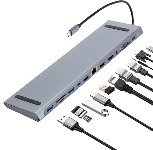 Ouitble Estación de Acoplamiento 12 en 1 USB C Hub C de 100W PD Fargin con 3 Puerto USB RJ45/Ethernet/SD/TF/3.5 Mm Adaptador de Múltiples