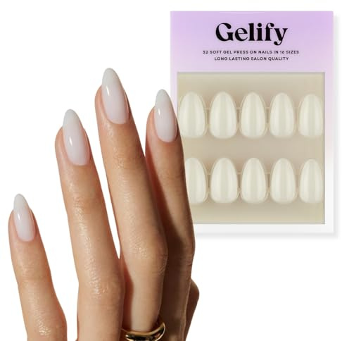 Gelify Uñas Postizas Con Pegamento | Uñas press on Softgel | Uñas Postizas Cortas | Press on Nails Kit con Accesorios y Pegamento | Uñas de Gel Pegatinas (Milky white)