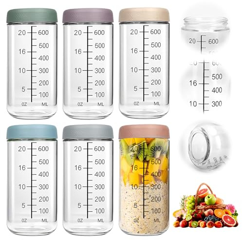LUPATDY 6 Barattoli Vetro con Coperchio, Barattolo Vetro 750 ml, Barattoli Conservazione con Coperchio a Vite, Contenitori per Alimenti per Fiocchi d'avena, Insalata, Yogurt, Porridge