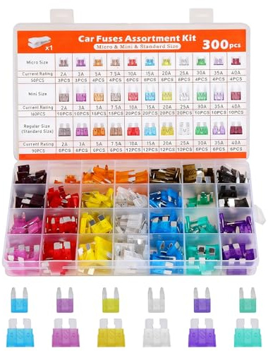 300pcs Car Fuses Assorted Kit, Mixed Standard Blade Fuses Mini Blade Fuse and Micro Sizes, Durable Replacement Mini Car Fuse with Puller for Vehicles Trucks Motorcycles RVs