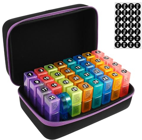 Monthly Pill Box Organiser 3 Times a Day with Portable Travel Case 30 Day Tablet Organizer One Month Medicine Storage Box Vitamin Meds Fish Oil Supplement Container