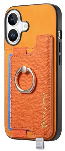 COQUE pour téléphone Apple iPhone 17 avec Support et Porte-Cartes, étui de téléphone magnétique Antichoc avec Porte-Cartes pour Apple iPhone 17-Orange