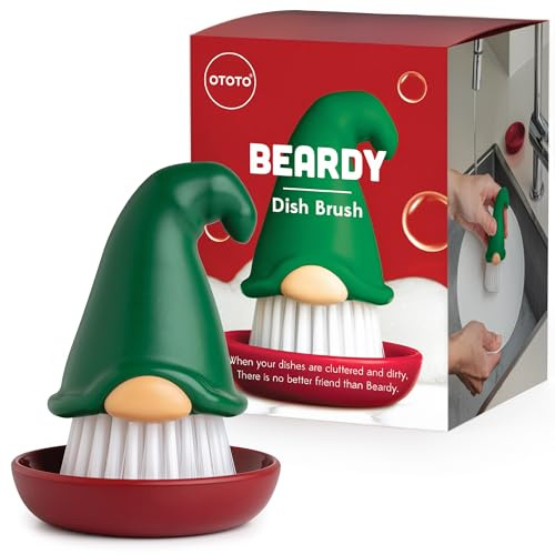 New! Beardy Gnome Dish Brush by Ototo - Gnomes, Quirky Gifts, Cute Kitchen Accessories, Funny Kitchen Gadgets, Vegetable Brush, Cute and Useful Gifts for Women (Green)