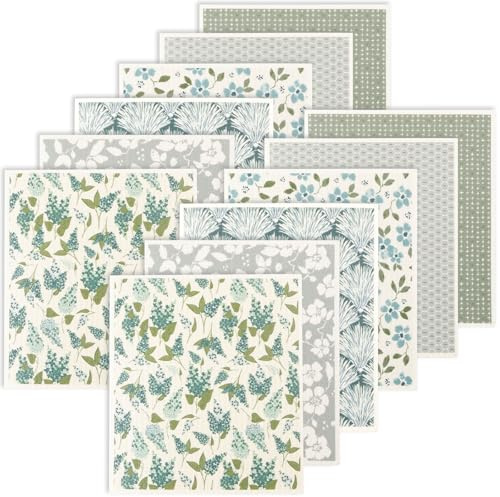 12 Pack Swedish Dishcloths for Kitchen, Reusable Swedish Dish Towels, Absorbent Kitchen Dish Cloths Rags, Vintage Floral Washable Sponge Cleaning Cloths Wipes 7.7x6.7inch for Washing Dishes (12pcs)