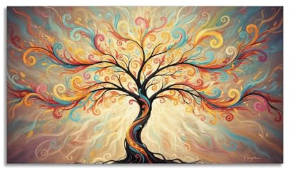LuxHomeDecor Quadro Albero della Vita Multicolore Astratto – stampa su tela con telaio in legno – 120x60 cm