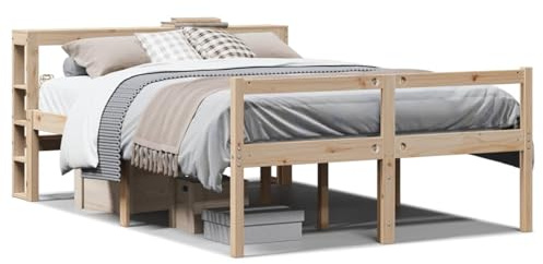 Homgoday 44cm Hoch Seniorenbett aus Massivkiefer mit Stauraum & Lattenrost - Für bequemes Aufstehen & Sitzen Model3305865