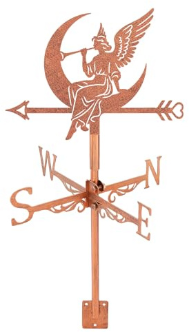 SUPERDANT Angel Mond Wetterhahn 28.2x26cm 11.1x10.2in Kupfer Finish Eisen Windrichtungsanzeiger Dekorative Dach Garten Wetterfahne Outdoor Metall Hahn Kupfer